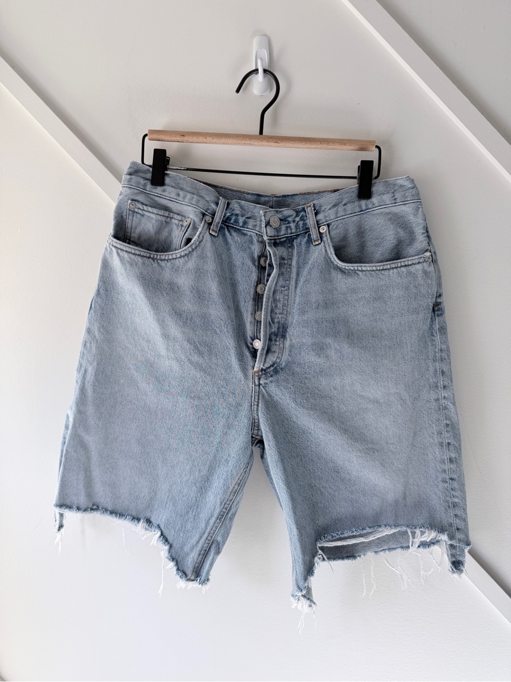 AGOLDE Make Shift Denim Bermuda Distress Shorts| Approx. Size 29 |Waist Altered